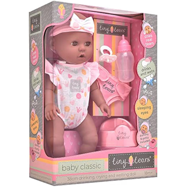 John Adams | Tiny Tears - Baby Classic - 38cm crying and wetting doll: One of the UK's best loved doll brands! | Nurturing Dolls | Ages 18m+