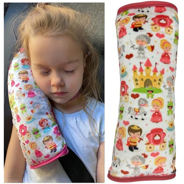 HECKBO princess prince car seatbelt pillow for children - machine washable - girl boy kids children soft car seat belt cover sleeping pillows protection car travel pillow cushion vacation