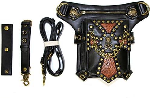 FiveloveTwo® Steampunk Vintage PU Leather Waist Pack Hiking Fanny Pack Small Purse Multi-purpose Tactical Drop Leg Arm Shoulder Bag with Hip Belt