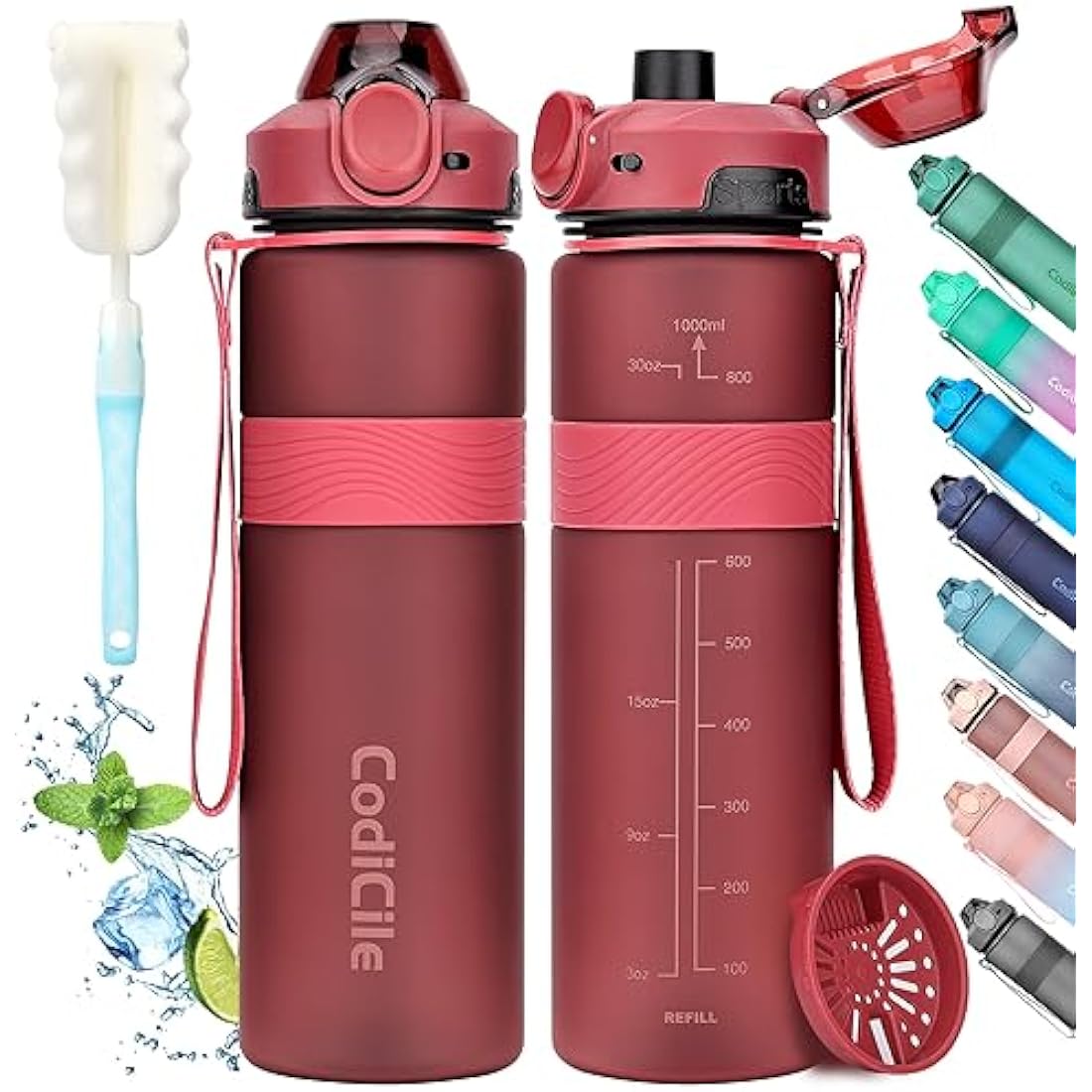 CodiCile Water Bottle, BPA Free 1l Water Bottle Leak Proof Drinks Bottle, Large Sports Bottle Great for Gym, School, Office and Travel (Red)
