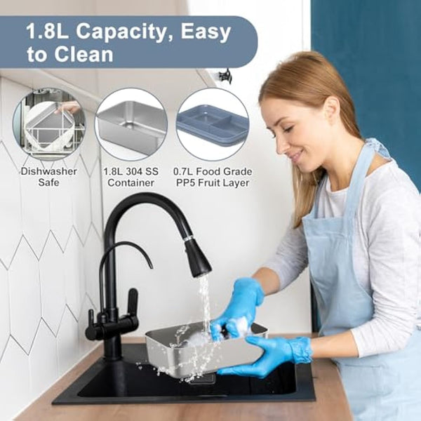 Herrfilk 100W Electric Lunch Box Adults, 1.8L Thermal Lunch Box with Compartments, Heated Lunchbox with 230V Home/Office & 12V 24V Car/Truck Cables, Insulated Lunch Bag, Spoon and Fork, Dark Blue