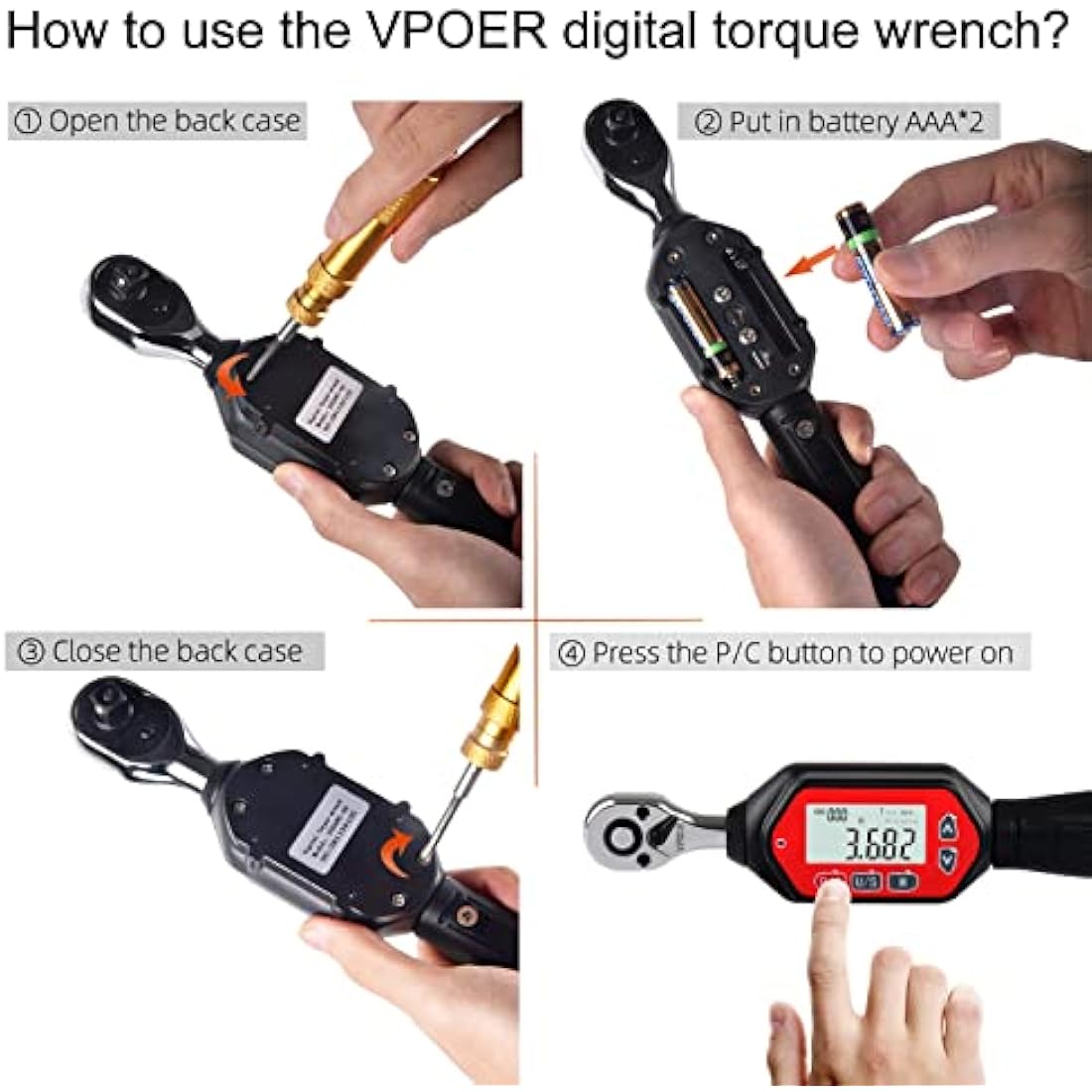 VPOER Digital Torque Wrench 1/4-inch Drive, 0.22-7.37 ft-lbs (0.3-10 Nm) (2.65-88.5 inch Pound) with Buzzer & LED, Calibrated