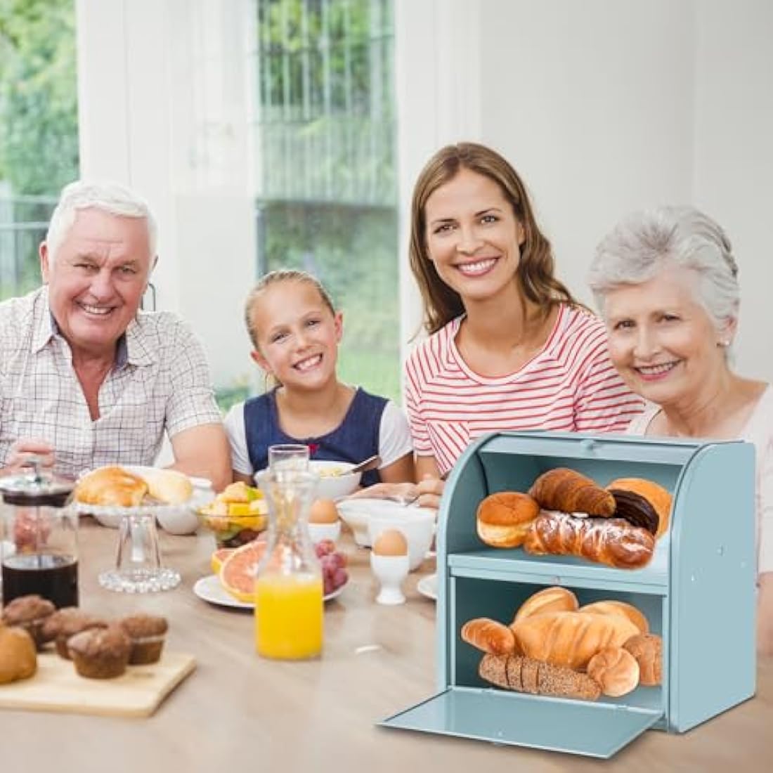 Dyserbuy Bread Bin, Bread Bins for Kitchen, Large Bread Box with Roll Top Lid, Double Metal Bread Container, Storage Bin for Fresh Loaves, Cookies, Pastries 30 x 25 x 33 cm (Green)