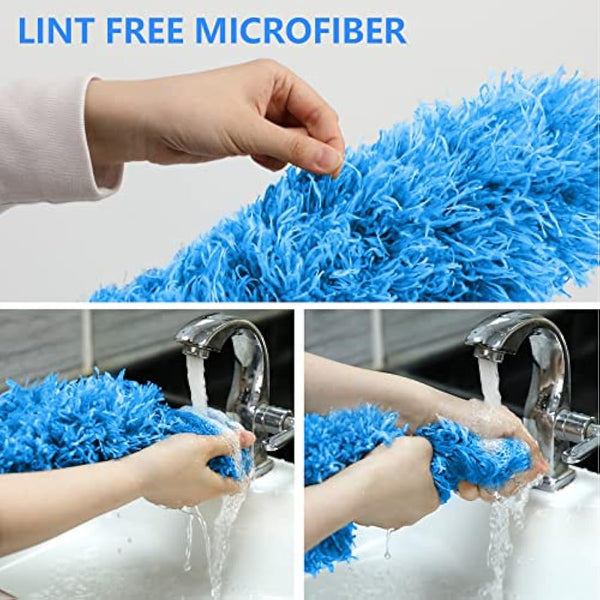 ENJSD Extandable Feather Duster,Microfiber Duster with 100Ines Stainless Steel Extra Long Telescopic Dusters with Soft Silicone Cap,Perfect for Cleaning Cobweb,Ceiling Fan,Cars etc.(Blue)