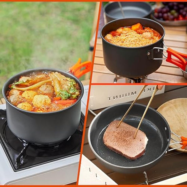 Gutsdoor Camping Cookware Set Camping Cooking Set Non Stick Family Backpacking Cooking Set Lightweight Stackable Pot Pan Bowls with Storage Bag for Outdoor Hiking