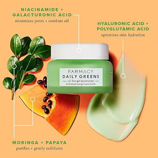 Farmacy Daily Greens Oil Free Gel Face Moisturizer - Daily Facial Moisturizing Cream with Hyaluronic Acid - New Fragrance-Free Formula