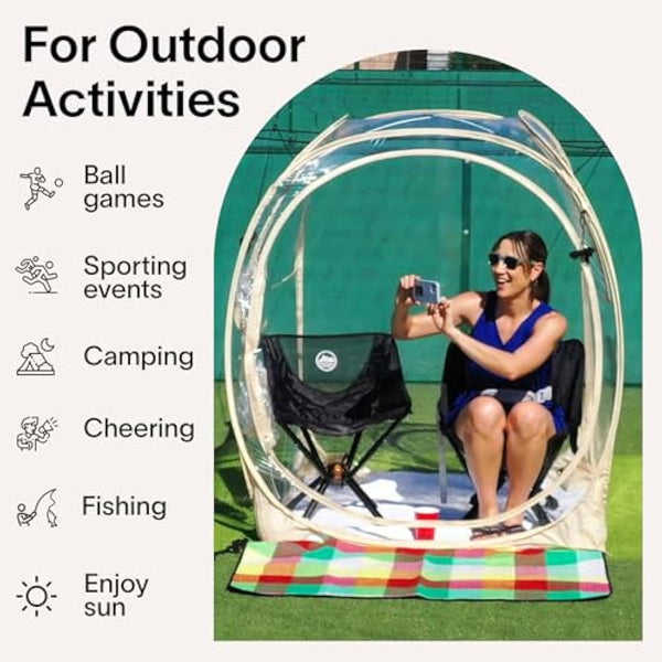 EighteenTek Pod All Weather Sports Tent with Sealed Floor - Instant Tent Shelter - Outdoor Bubble Tent - Rain Tent Camping Sun Shelter Pop Up Clear, Patent Pending for Sports Events Fishing Cheering