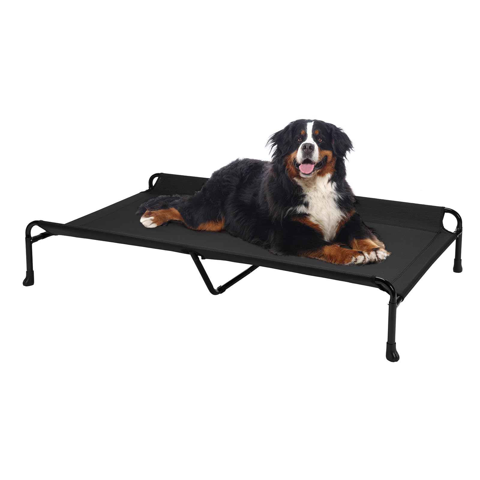 Veehoo Raised Dog Bed, Cooling Elevated Dog Bed for Large Dogs, Black, 119 x 81 x 19 cm (L x W x H), Rectangular, Guardrail, Sloped Headrest, Sturdy Frame Construction, Teslin Mesh