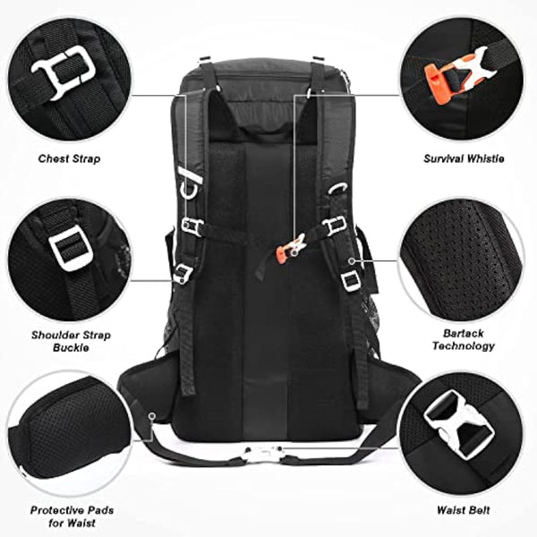 HOMIEE 50L Waterproof Hiking Backpack for Men Women, Lightweight Trekking Backpack with Rain Cover, Large Camping Rucksack for Outdoor Sports Travel Hiking Cycling Climbing Mountaineering