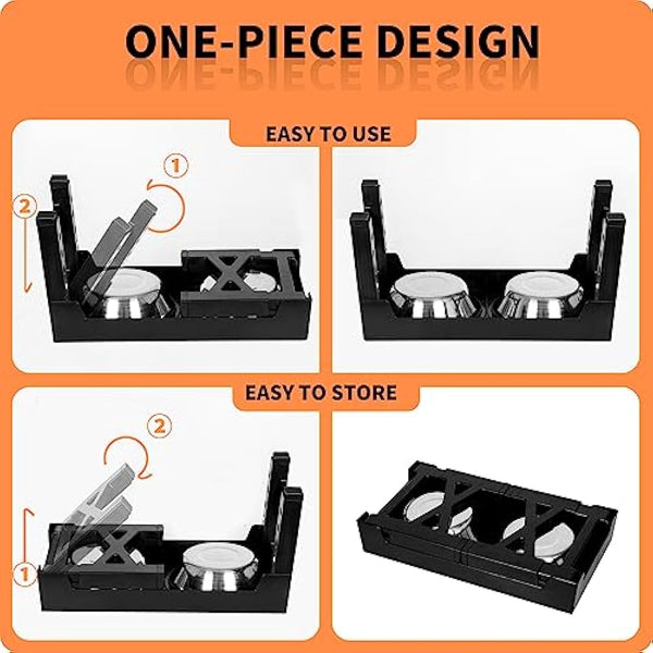 FOREYY Adjustable Elevated Dog Bowls with 2 Stainless Steel Bowls and 1 Slow Bowl, Raised Dog Bowl 5 Heights, Non-Slip Dog Food water Bowl Stand for Small Medium Large Dogs(Gary)