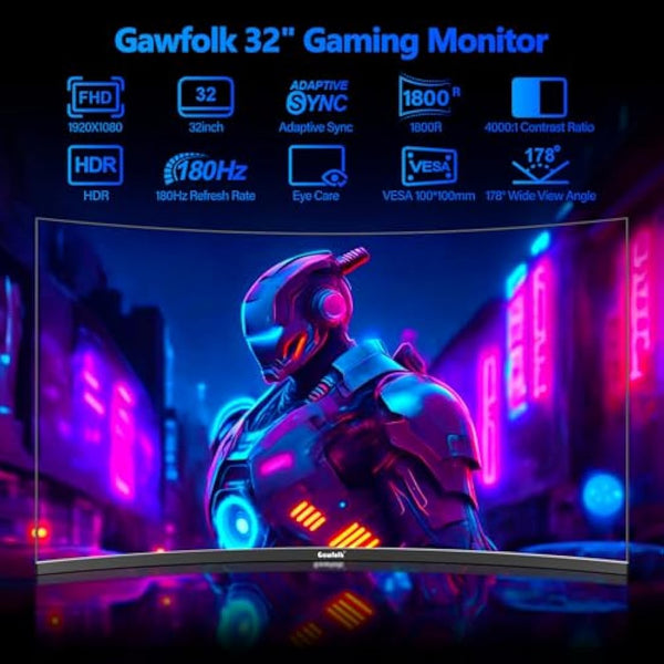 32 inch Gaming Monitor 1800R Curved Computer Monitors 165HZ/180HZ, FHD 1080p PC Monitors VA Screen for Home, Office and Dormitory