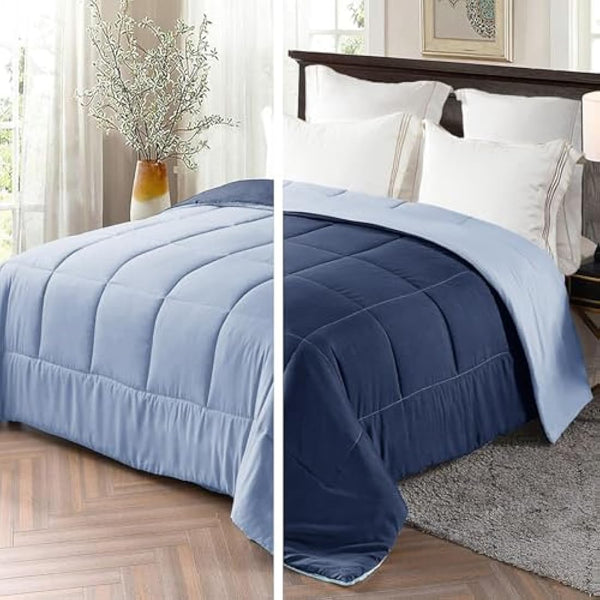 Exclusivo Mezcla 7.5 Tog King Size Duvet All Seasons, Ultra Soft Reversible Coverless Duvet, Lightweight Down Alternative Comforter, 230x220 cm Navy/Blue
