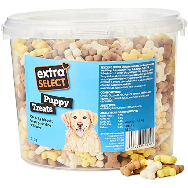 Extra Select Puppy Bones Dog Treat Biscuits in a 3ltr Bucket (approx 1070 biscuits)