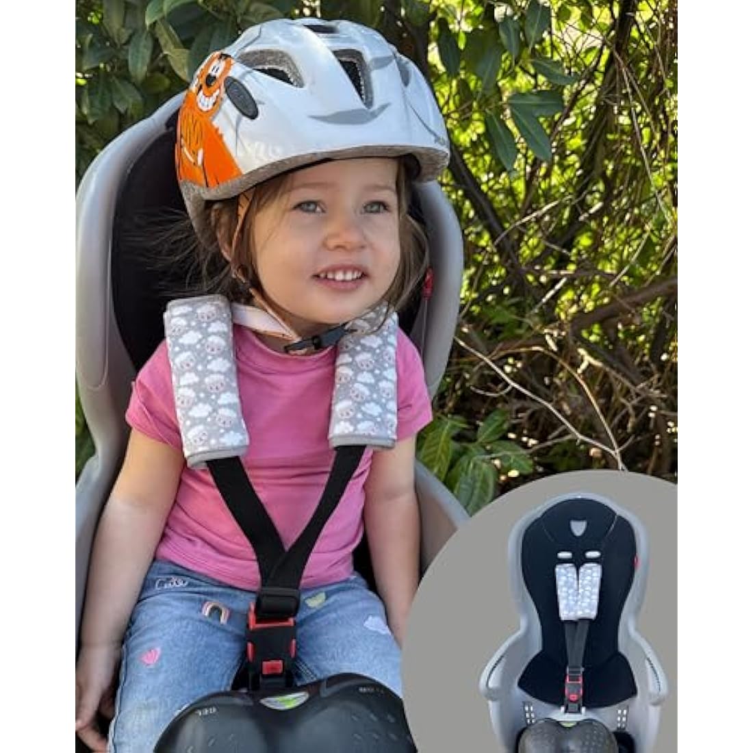 HECKBO 2x Harness Cushions Sheep & Clouds – Soft Strap Pads for Car Seat & Carrier – Boys & Girls