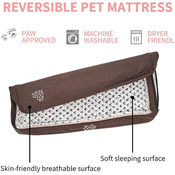 VANKEAN Waterproof Reversible Dog Bed Mat With Removable Machine Washable Cover, Mattress for Crate, Pad for Small to Large Dogs, Navy/Grey