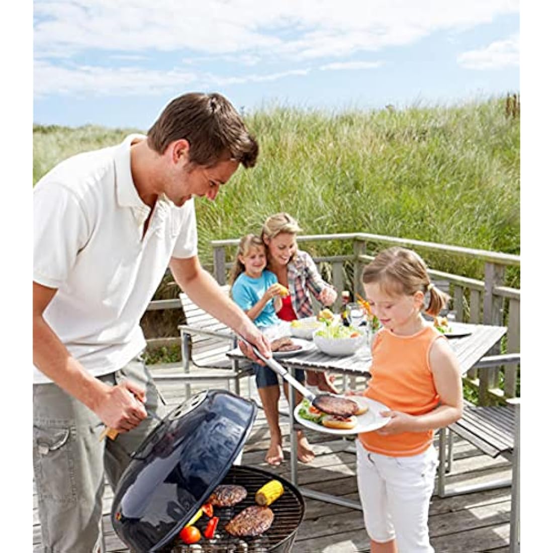 huanniu 304 Stainless Steel Round Cooking Grate with Handle, 54.5 cm Diameter for 57 cm Charcoal Barbecues e.g. Weber, Grill Grates Kettle Grill 57 cm, with Grill Clips