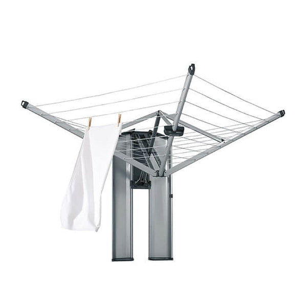 Brabantia WallFix Retractable Washing Line with Protective Fabric Cover (24m) Wall-Mounted Foldaway Clothes Air Dryer (Silver)