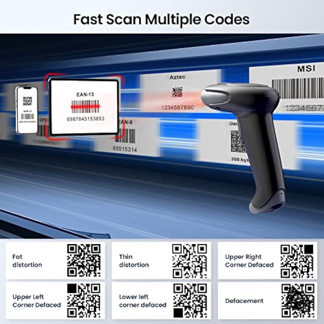 Eyoyo 2D Wireless Barcode Scanner with Stand, 2.4G Wireless & USB Wired, Cordless 2500mAh Rechargeable USB Handheld QR Bar Code Reader for PC Warehouse Inventory Management