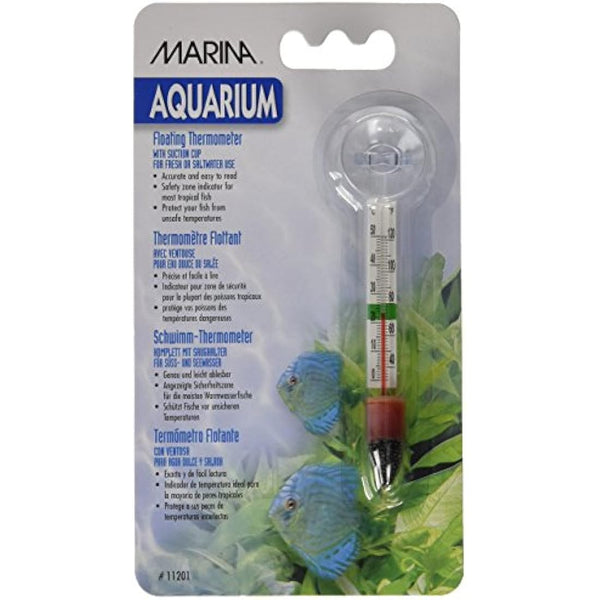 Marina Aquarium Floating Glass Thermometer with Sucker, Transparent