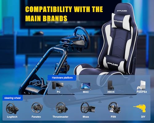 GTPLAYER Racing Simulator Cockpit with Seat, Sim Racing Cockpit Multi-function Adjustable Gaming Wheel Stand for G25 G27 G29 G920 G923 T300 PS5 PS4 Xbox, Without Wheel, Shifter & Pedals