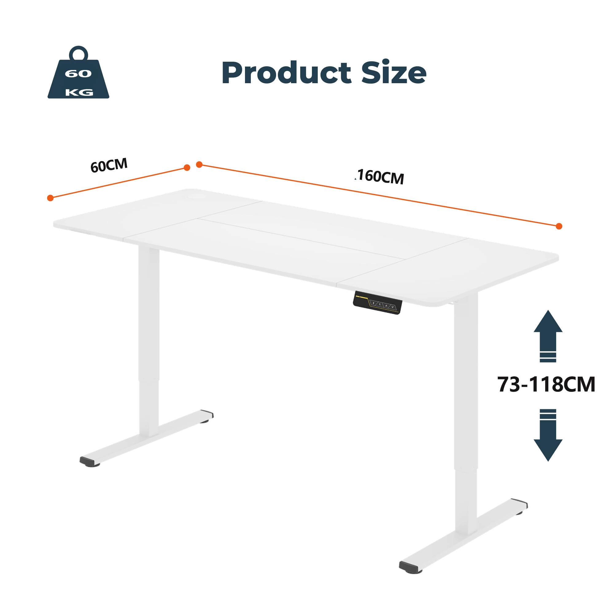 SANODESK QS1+140 * 60 Electric Standing Desk Height Adjustable Standing Desk With Memory Smart Panel Sit Stand Table With Hooks and Cupholder for Home Office （Black Frame+ Black Desktop）