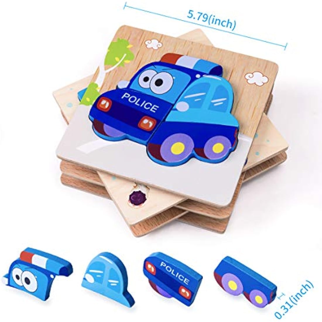 Highttoy Wooden Jigsaws for 1 2 3 Year Olds,5 Pcs Jigsaw Puzzles for Toddlers Traffic Vehicle Chunky Shape Blocks Early Educational Montessori Wooden Toys for 1+ Year Old Boys Girls