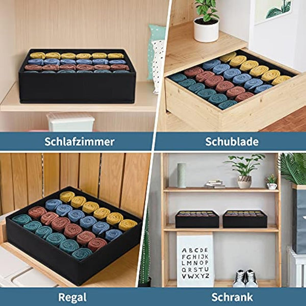 Joyoldelf Drawer Organisers Dividers 2 Packs Wardrobe Organiser, 24 Cell Collapsible Closet Cabinet Organizer Underwear Storage Boxes for Storing Socks, Bra, Handkerchiefs (Black)