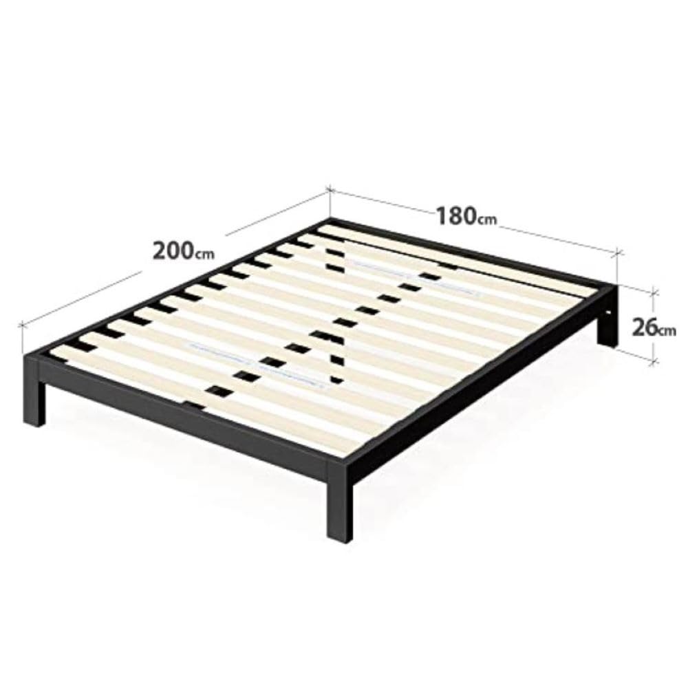 Zinus Arnav Super King Bed frame - Bed 180x200 cm - 26 cm Height - Metal bed frame with Wood slat support - Black