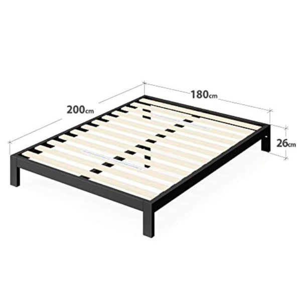 Zinus Arnav Super King Bed frame - Bed 180x200 cm - 26 cm Height - Metal bed frame with Wood slat support - Black