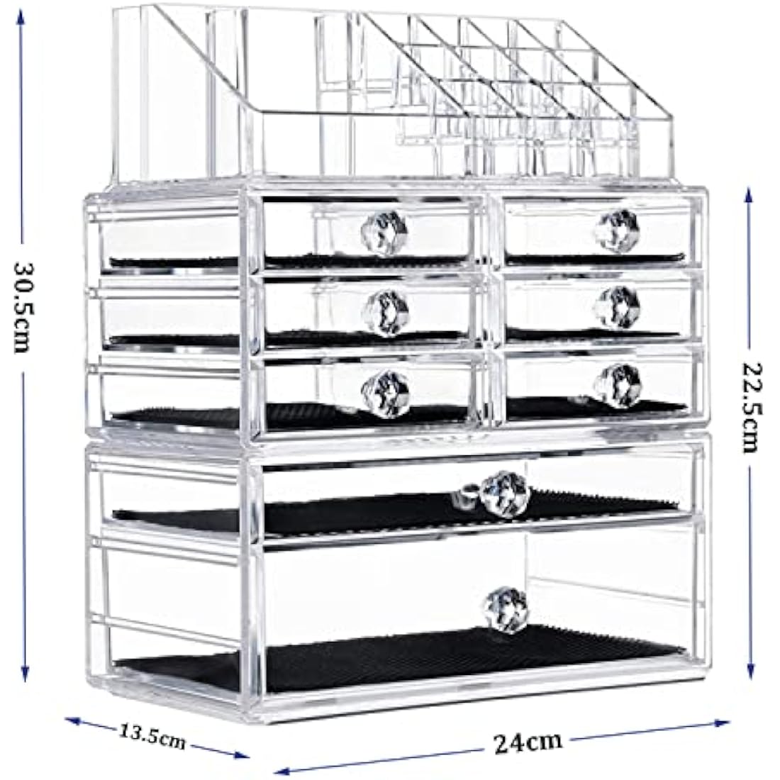 iPEGTOP Large Clear Acrylic Cosmetic Make up Organiser, 3 Tier Stackable 8 Drawers Makeup and Jewelry Storage Boxes Lipsticks Nail Polish Brushes Display Organizer for Bathroom Counter Dresser