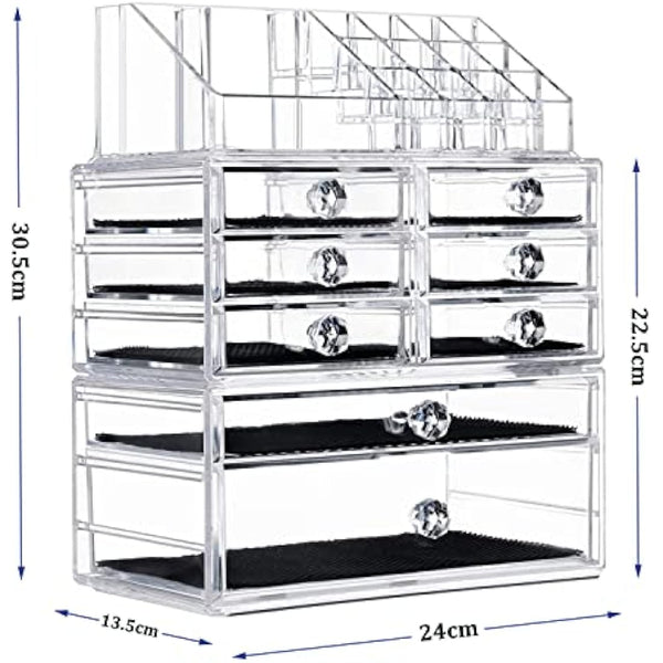 iPEGTOP Large Clear Acrylic Cosmetic Make up Organiser, 3 Tier Stackable 8 Drawers Makeup and Jewelry Storage Boxes Lipsticks Nail Polish Brushes Display Organizer for Bathroom Counter Dresser
