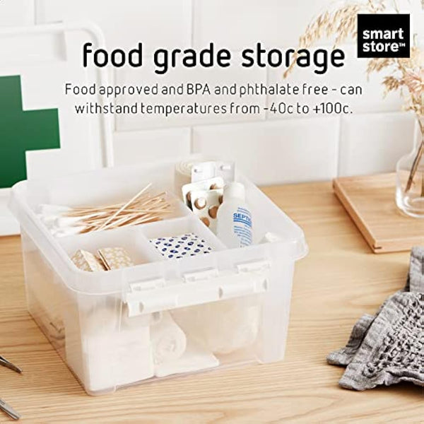 SmartStore 8L Plastic First Aid Box - Medicine Storage Box with Insert - Transparent and Lockable Medicine Box - BPA Free - Clip Locked - L28 x W28 x H17cm