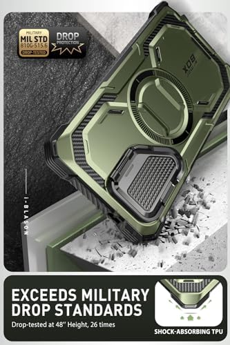 i-Blason Armorbox for Samsung Galaxy S24 Ultra Case MagSafe with Camera Cover Stand [Support Wireless Charger] 360 Full-Body Case with Screen Protector & Kickstand Phone Case for S24 Ultra, Green