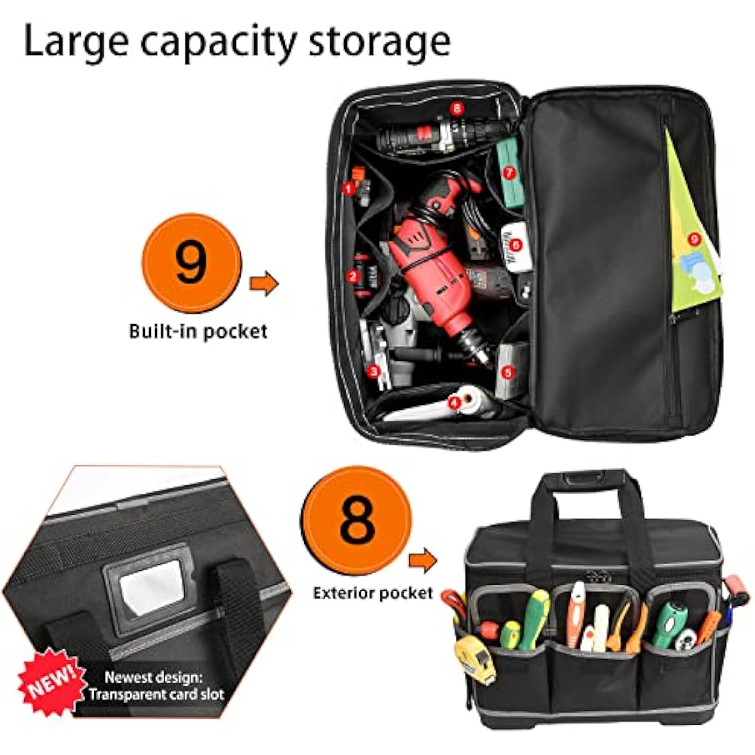 Drado Tool Bag Muti-Purpose Waterproof Tool Bag Organiser Tool Tote with Adjustable Shoulder Strap Black (40 x 23x 28cm)