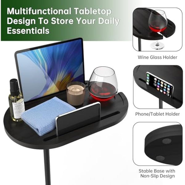 NiHome Bamboo Swivel TV Tray Table with Thickened Stable Non-Tipping Base,Adjustable Height Couch Table Tray,End Table,Bathtub Side Tray Table with 360° Rotating for Hot Tub Bedside Sofa Balcony,Black