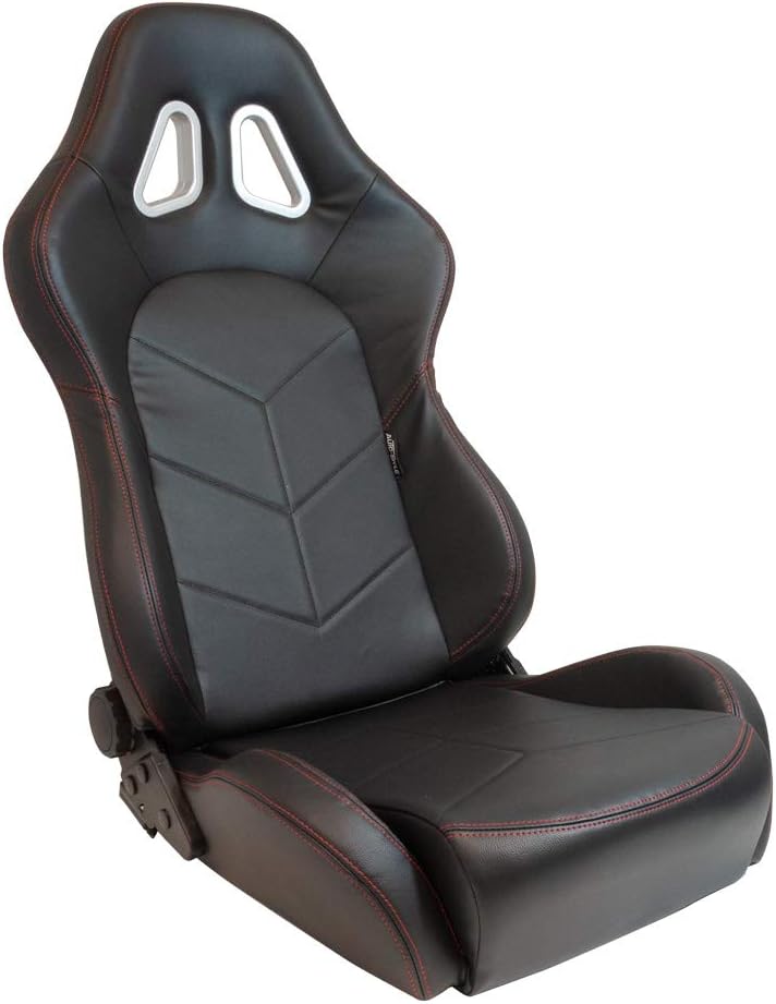 AutoStyle Sport seat 'TN' - Black Synthetic leather + Red stitching - Dual-side reclinable back-rest - incl. slides