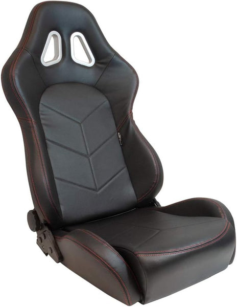 AutoStyle Sport seat 'TN' - Black Synthetic leather + Red stitching - Dual-side reclinable back-rest - incl. slides