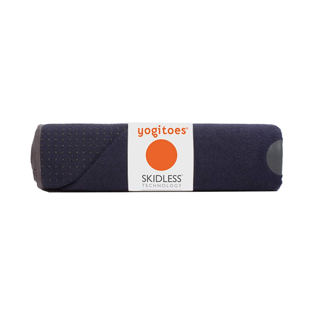 Manduka Yogitoes Yoga Towel ? Rubber Grip Dots Non-Slip Bottom, Quick Dry Fitness Towel for Hot Yoga, Pilates, Exercise - 79 Inch, Midnight