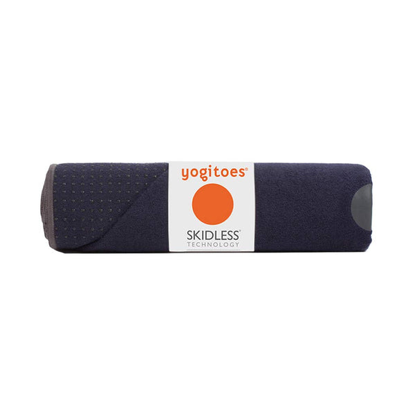 Manduka Yogitoes Yoga Towel ? Rubber Grip Dots Non-Slip Bottom, Quick Dry Fitness Towel for Hot Yoga, Pilates, Exercise - 79 Inch, Midnight