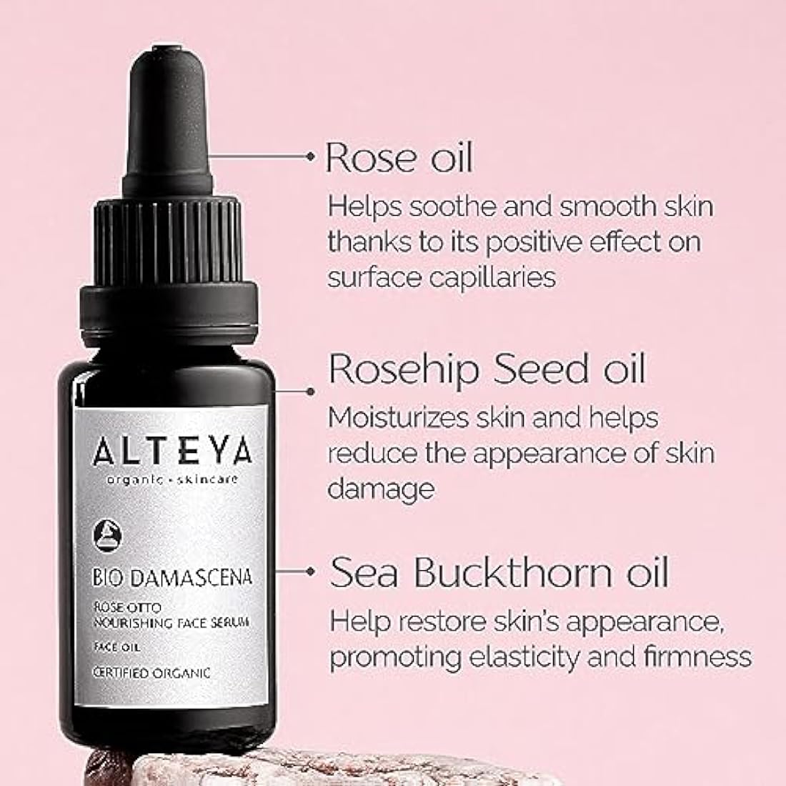 Alteya Organic Nourishing Face Serum 20 ml - USDA Certified Organic Pure Natural Bio Face Serum Based on Therapeutic Grade Bulgarian Rose Essential Oil (Rosa Damascena)