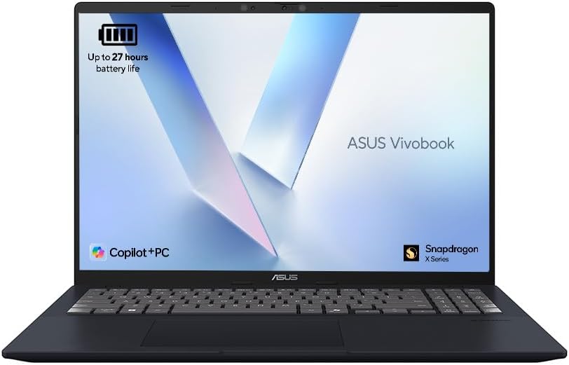 ASUS Vivobook 16 X1607QA Laptop| 16.0-inch 16:10 WUXGA Screen | CoPilot+ PC | Qualcomm Snapdragon X X1-26-100 Processor | 16GB RAM | 512GB PCIe G4 SSD | 19 Hour Battery Life | Windows 11 Home