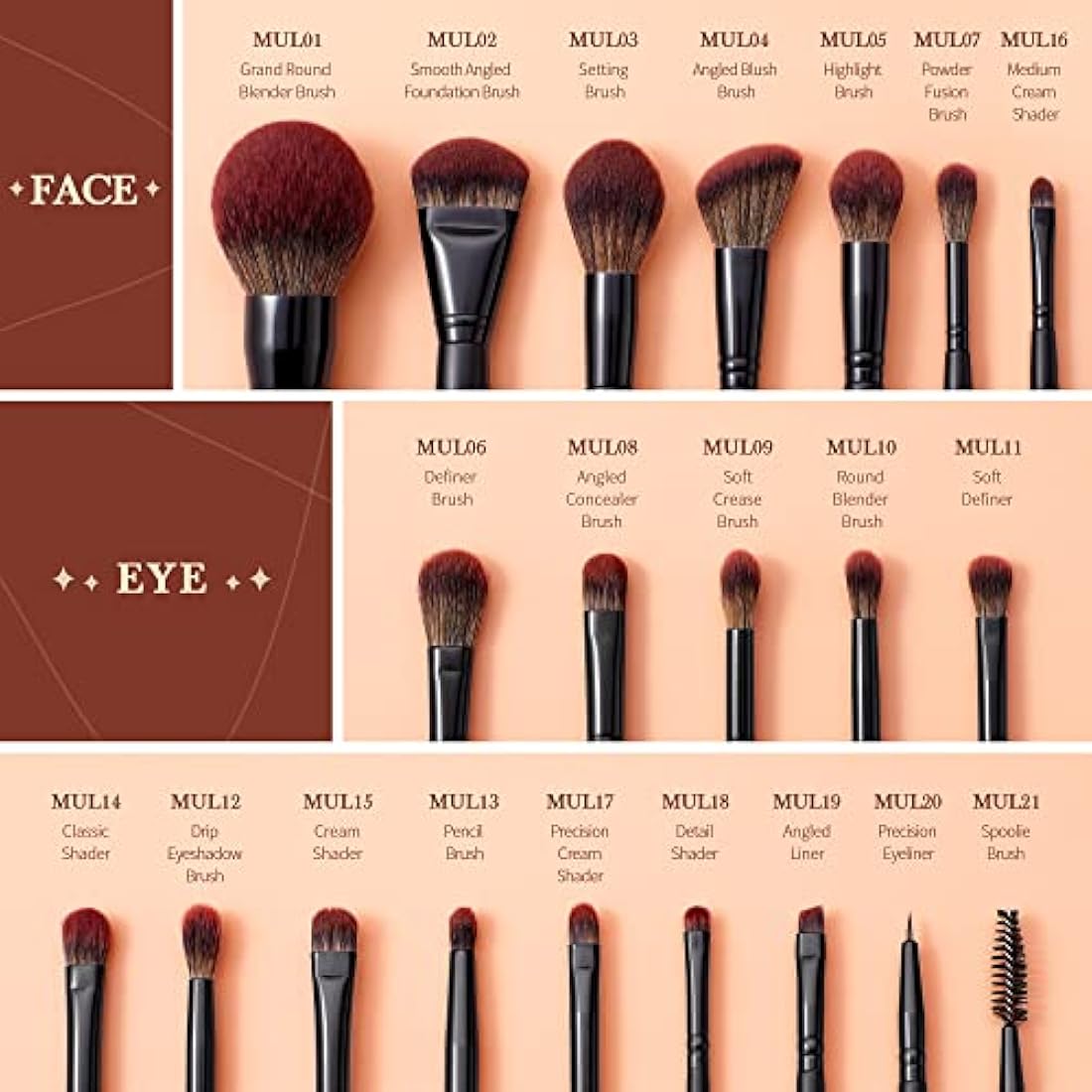 Jessup Makeup Brushes Set Professional 21Pcs Black Complete Collection, Synthetic Hair Mkae up Brushes, Powder Blending Foundation Highlight Contour Concealer Eyeshadow Eye liner Spoolie T271