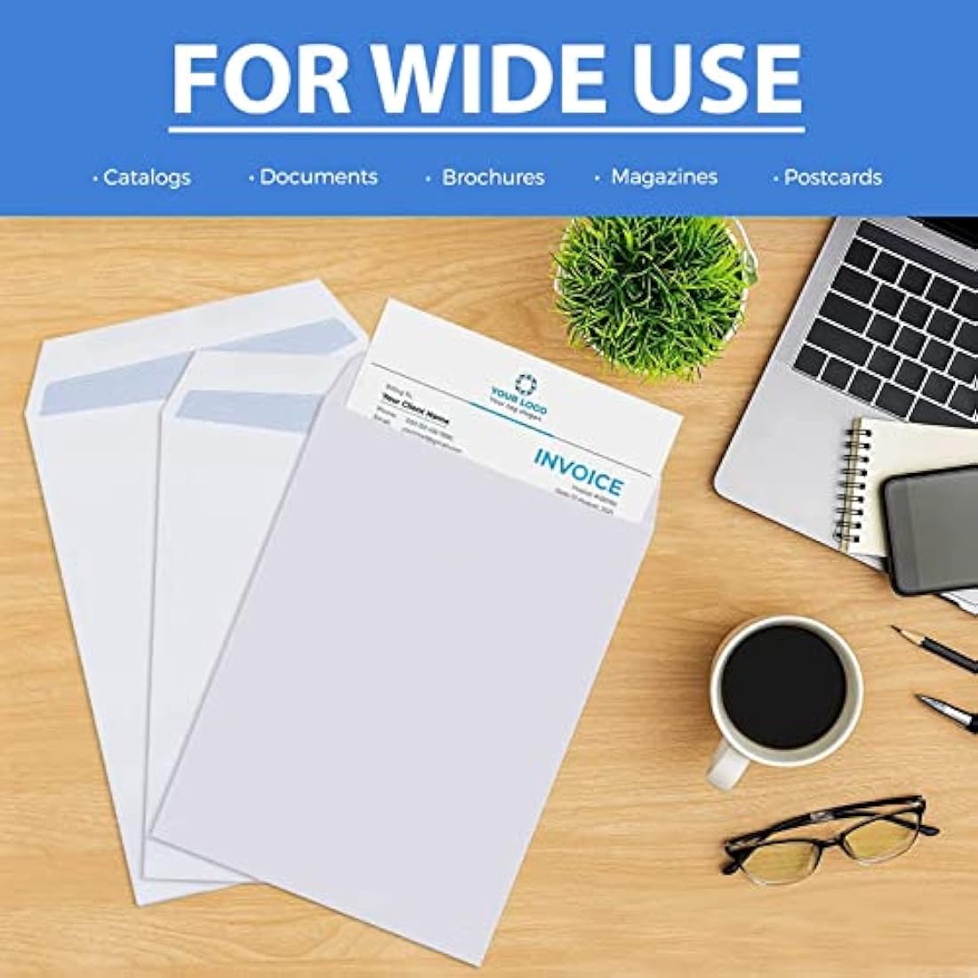 Evour A4 / C4 Self Seal White Pocket Envelopes – 229x324mm, 100 GSM, No Window – Bulk Pack for Home, Office, and Business Mailing Strong Quality Pack of 100