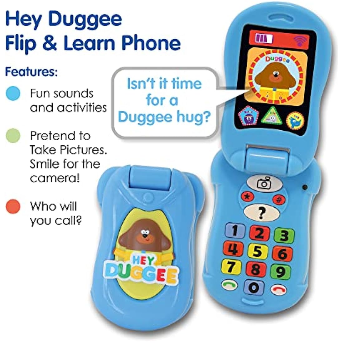 Hey Duggee Toys, Flip & Learn Toy Phone For Kids - Helps Child Development, Learning, Problem Solving, Communication, Hand-Eye Coordination and Motor Skills, 18+ Months, Blue