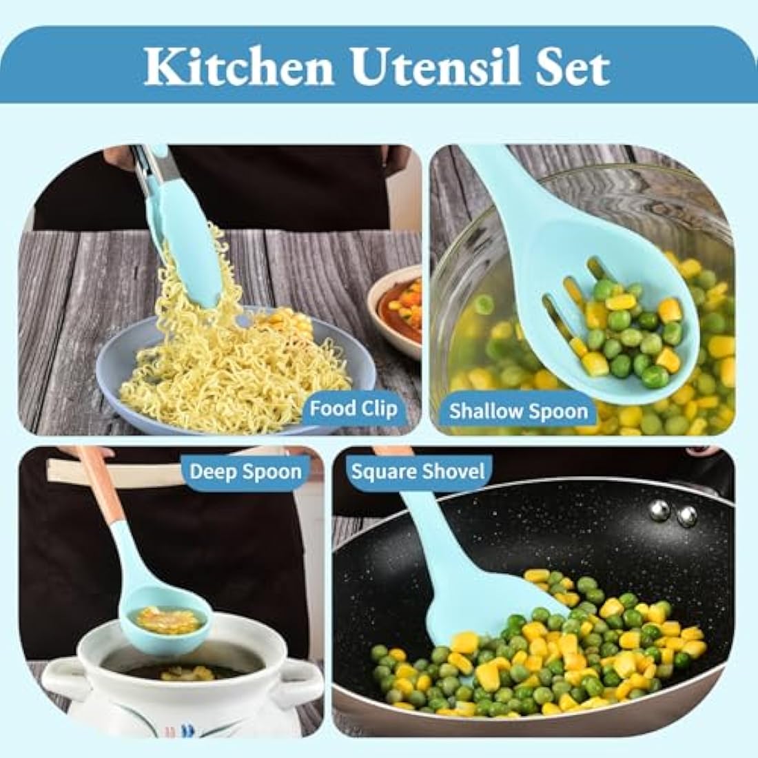 12Pcs Kitchen Utensil Set Silicone Cooking Utensils,Cooking Spatula Turner Heat Resistant Nonstick Cookware with Wooden Handle,Silicone Cooking Utensils Kitchen Utensils Kitchen Tool Gadgets