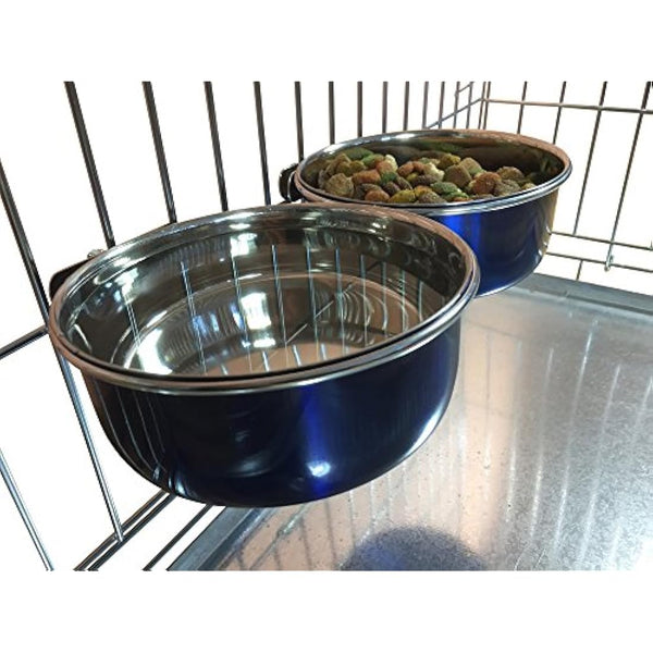 Ellie-Bo Pair of Dog Bowls For Crates, Cages or Pens and 3 Sizes (0.9Ltr Medium, Blue)