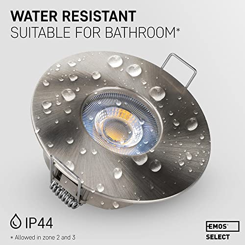 EMOS Bathroom Spot Lights Ceiling LED Waterproof IP44 | Spotlight 5W, 370lm, 3000K Warm White, 220-240V Powered | Pack of 12 recessed LED Downlights