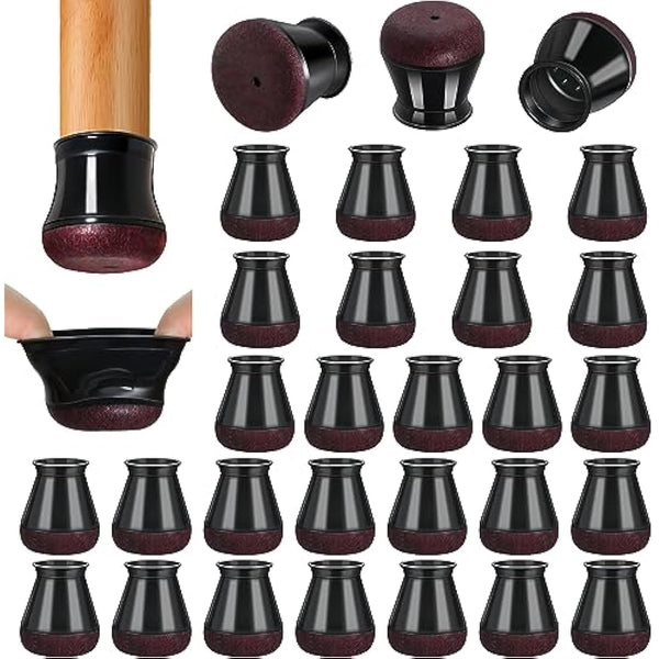 32 Pcs Chair Leg Floor Protectors, Small Black Silicone Chair Leg Covers Caps for Hardwood Floors with Wrapped Felt, Furniture Feet Protectors Pads (Fit:15-20mm)