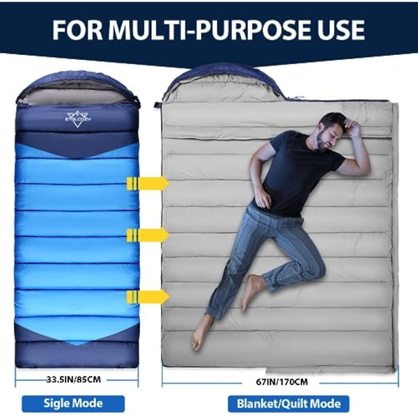 ETGLCOZY Sleeping Bags for Adults Kids, Ultralight Compact w/Compression Sack for Warm & Cold Weather Camping Essentials for Backpacking Hiking Travel Indoor - Unisex Boy Girl Man Woman