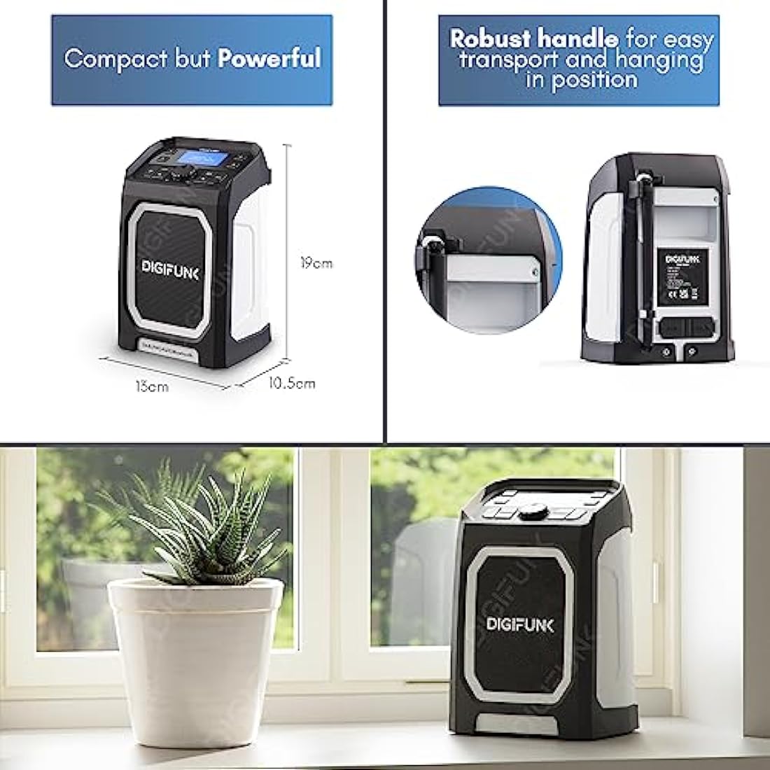 DigiFunk Work Site Radio | USB Rechargeable | DAB+, DAB, FM, Bluetooth, AUX Input | IP65 Waterproof Rugged Durable Design | Perfect for Builders, Outdoors, Warehouse, Garage, DIYer, Shed